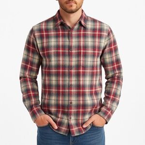 GAP Red & Navy Plaid Flannel Button-Down Shirt Men’s Large